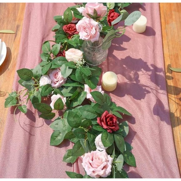 5.8 Feet Pink Blush Burgundy Dusty Rose Flower Garland Ivy Greenery Wedding - Picture 2 of 5